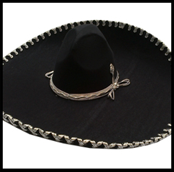 Sombrero de charro color negro con toquilla y jaripeo plateados.