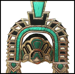 Penacho azteca tipo Moctezuma en verde con dorado y negro.